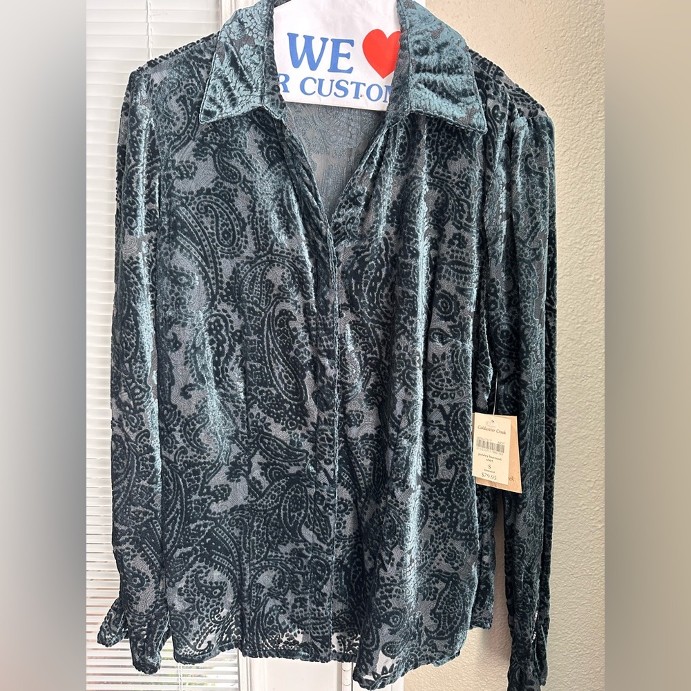 Coldwater Creek Teal Paisley Burnout Shirt